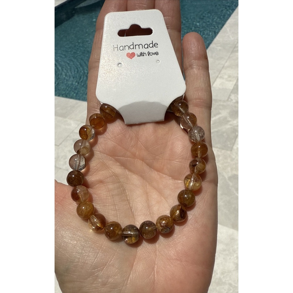 Golden Healer & Citrine stretchable Bracelet 8mm‎ Boho Hippie Statement Beaded